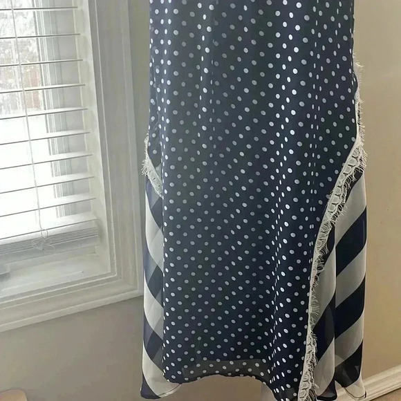 [L]Ryu Anthropologie Polka Dot Navy Blue  Whirled Tour Dress adjustable Neck Tie - Picture 7 of 16